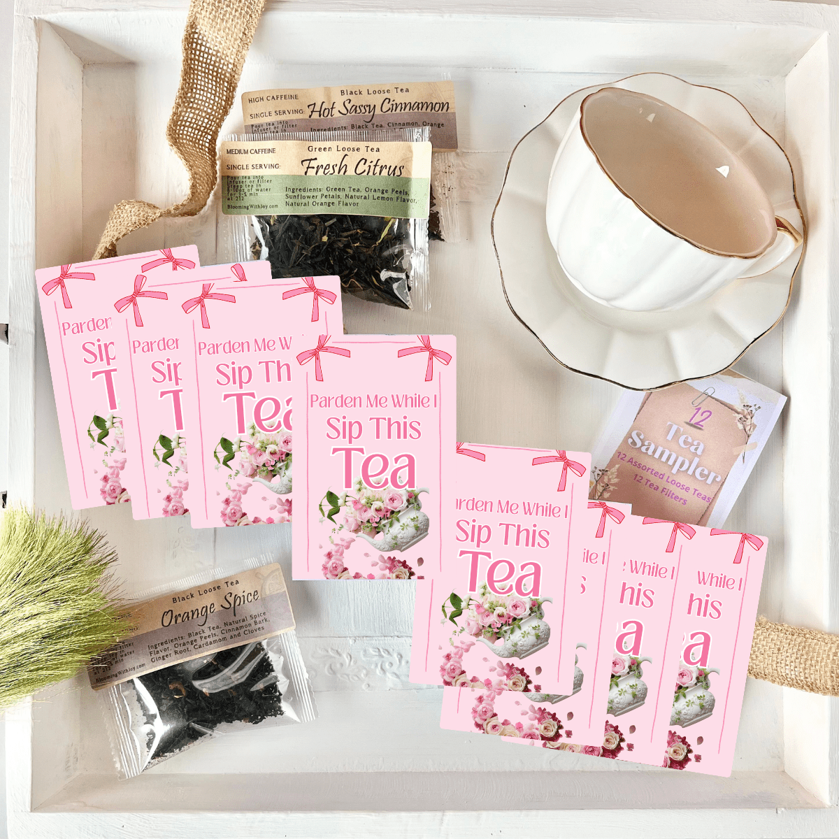 Pardon Me While I Sip This Tea | 12 Single Serving Teas Blends Sampler - Blooming With Joy Tea Co.