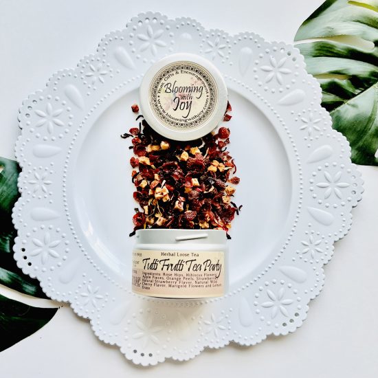 Indulge in the enchanting flavors of Tutti Frutti Tea Party, a caffeine-free herbal blend perfect for elegant tea gatherings. Handcrafted in O'Fallon, Missouri, with natural ingredients for a guilt-free indulgence.